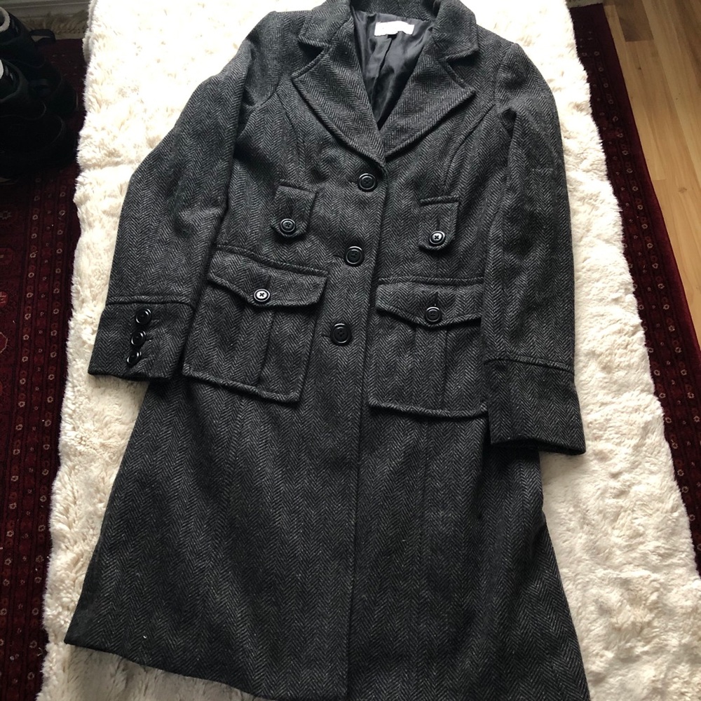 Women’s Grey Wool Blend Trench, Size Small